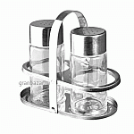 Набор соль/перец на подставке; сталь нерж.,стекло; 50мл; H=100,L=105,B=55мм; серебрян.,прозр. Prohotel BF-2207