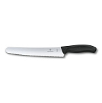 Нож для хлеба 220 мм волнистое лезвие, чёрный, в блистере, Victorinox 6.8633.22B