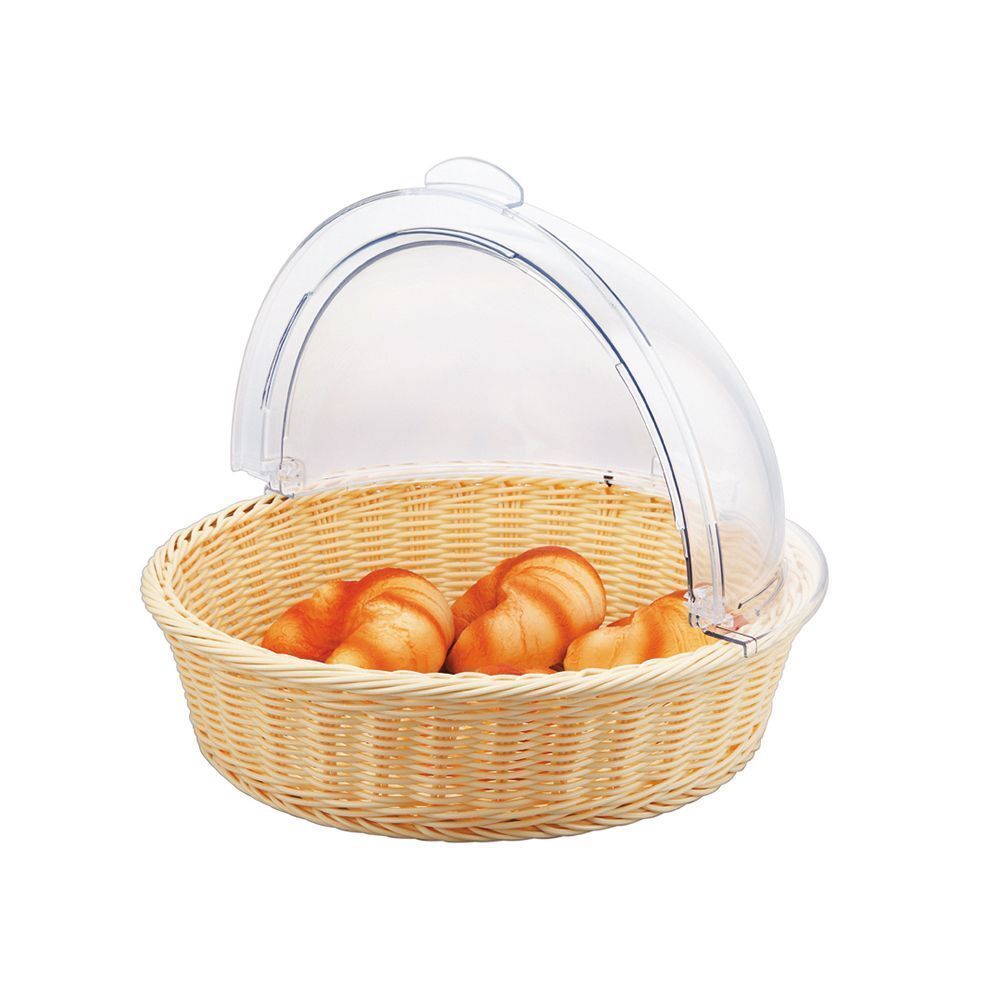 Корзина для хлеба и выкладки 400 мм h100 мм круглая с откидной Roll-top крышкой ротанг Sunnex X88027