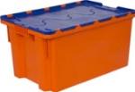 Ящик п/э 600х400х300 сплошной, оранжевый с синей крышкой