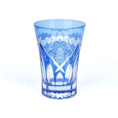 Стакан «Хризантема и веер» стекло 240мл D=75,H=105мм голуб. Tajima Glass TK21-001-1A