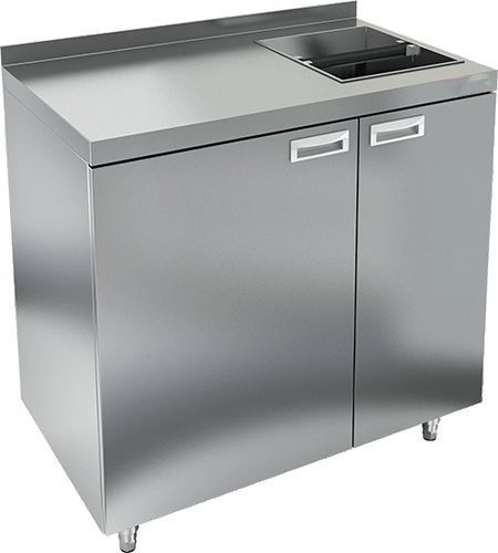 Стол для кофемашин с бортом R-inox, НБМКМ-10/6Б, 1000х600х850, Борт, ящик для кофе отход, две распашн двери, закрыт, нерж сталь, сварн констр