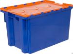 Ящик п/э 600х400х350 сплошной, синий с оранжевой крышкой
