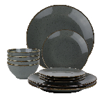 Набор из 12 предметов Seasons (тарелка d 180 мм – 4 шт, салатник d 160 мм – 4 шт, тарелка d 260 мм – 4 шт), фарфор, цвет темно-серый Porland 237612 темно-серый