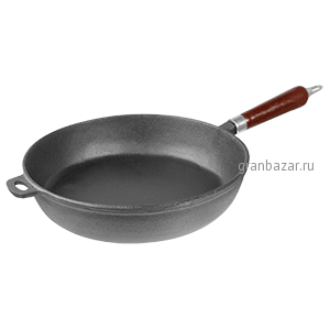 Сковорода с дерев.ручкой; чугун,дерево; D=30,H=10,L=50см; черный,тем.дерево ProHotel HER30
