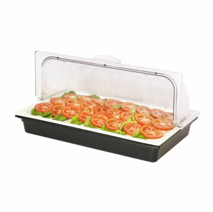 Поднос для выкладки 530х325х245 мм фарфор с пласт. Roll-top крышкой + 2 емкости с хладогеном Sunnex X88183L-2CIB