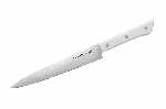 Нож кухонный слайсер (для нарезки) 195 мм, AUS-8, ABS белый пластик "Samura HARAKIRI"
