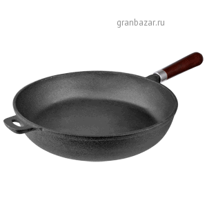 Сковорода с дерев.ручкой; чугун,дерево; D=245,H=80,L=430мм; черный,тем.дерево ProHotel HER24