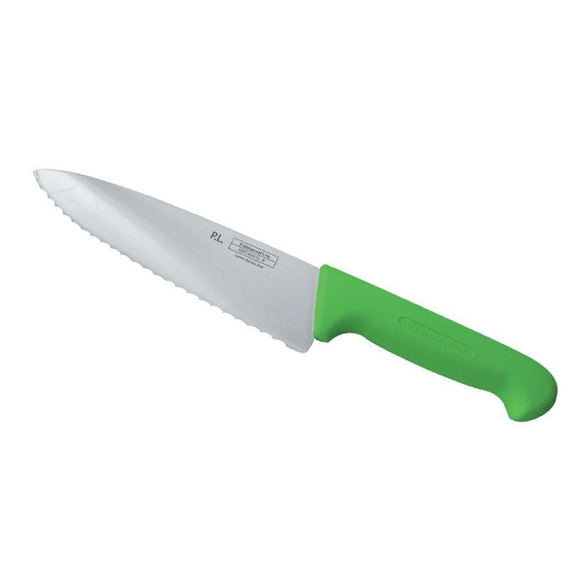Нож PRO-Line поварской 250 мм, зеленая пластиковая ручка, волнистое лезвие, P.L. Proff Cuisine KB-7501-250S