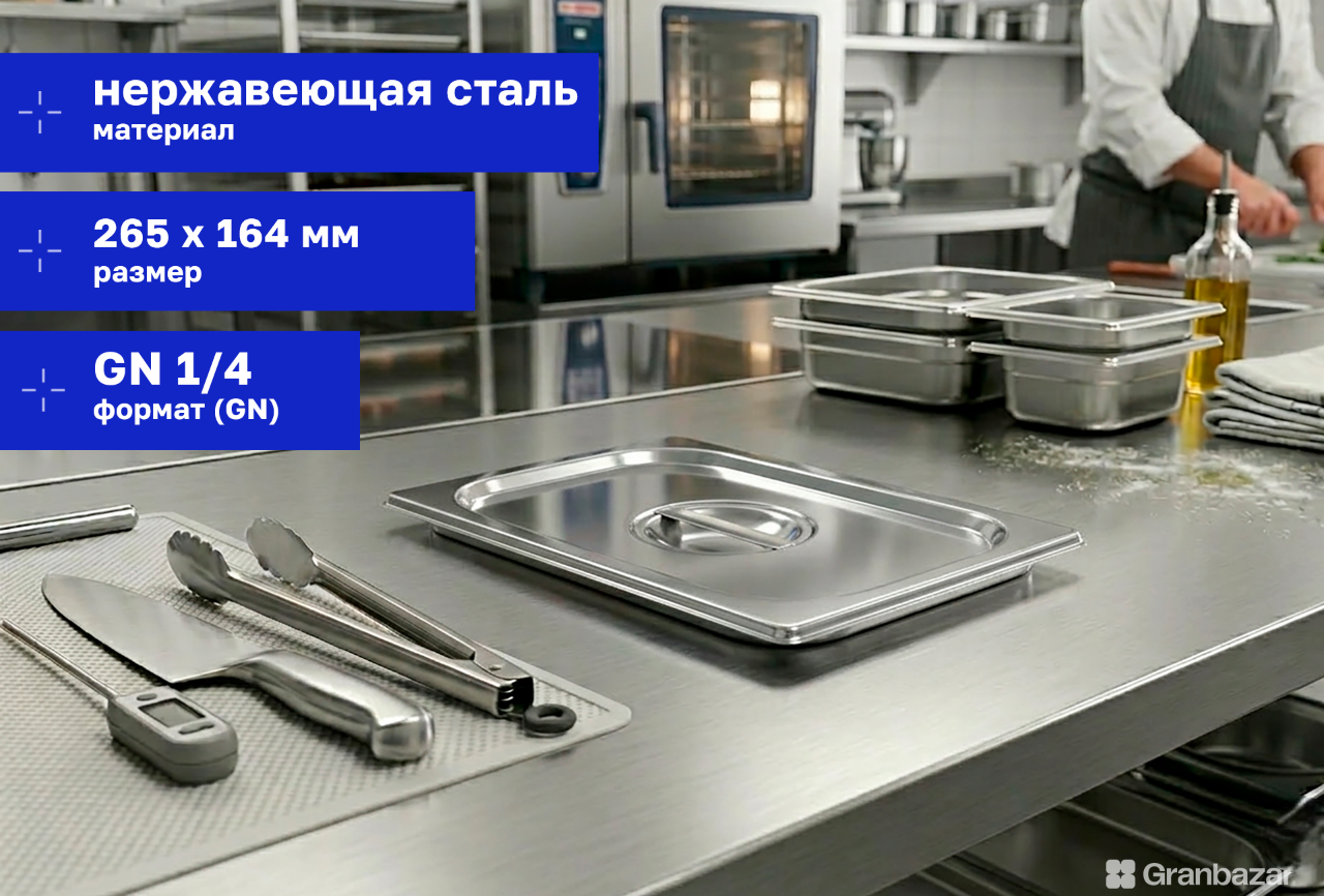 Крышка для гастроёмкости 1/4 нерж. 265х164 мм