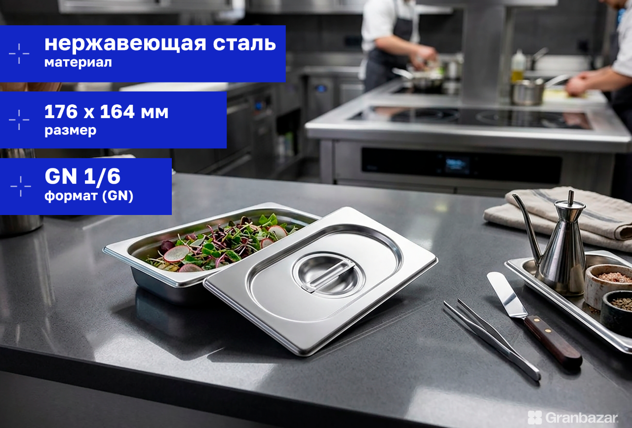 Крышка для гастроёмкости 1/6 нерж. 176х164 мм
