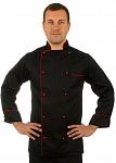 Куртка шеф-повара черная мужская с манжетом (отделка красный кант)